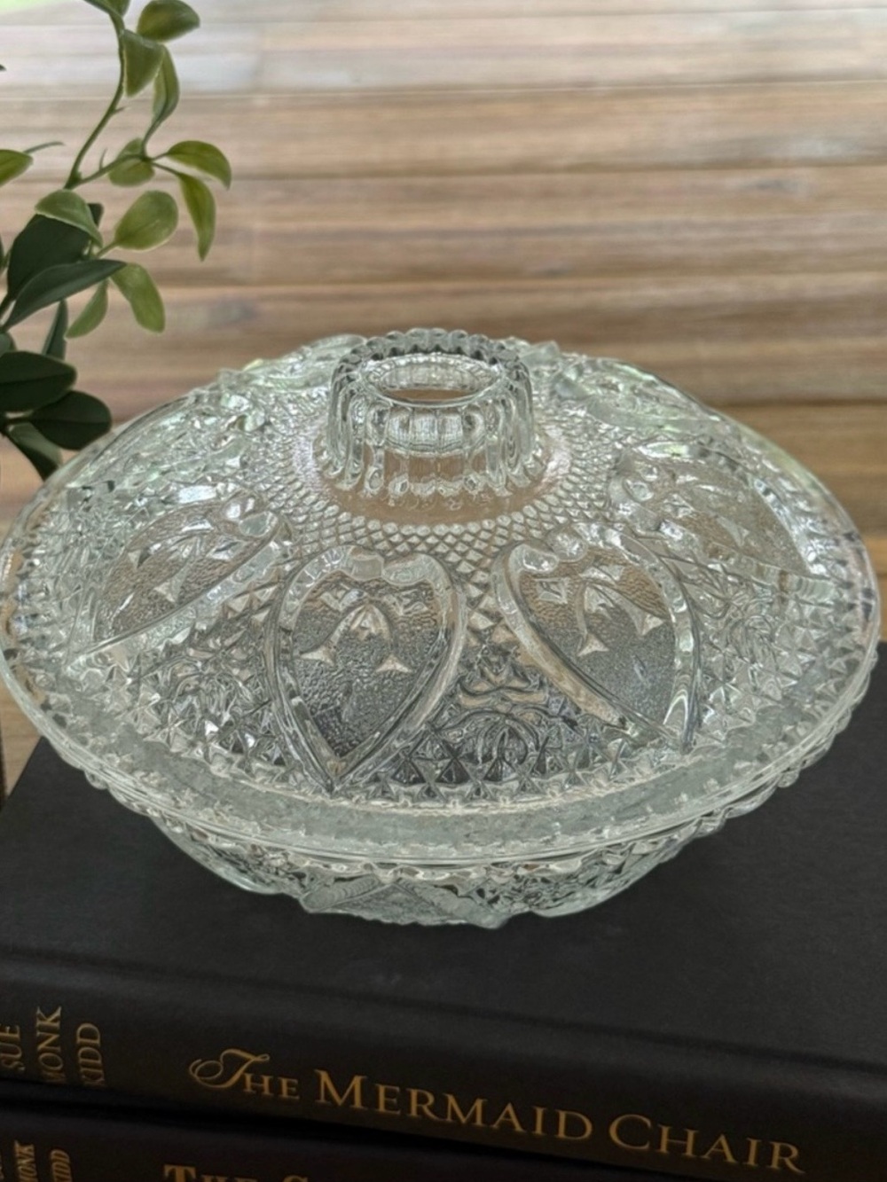 Vintage Pressed Glass Candy Dish with Lid Large Pasari, Indonesia